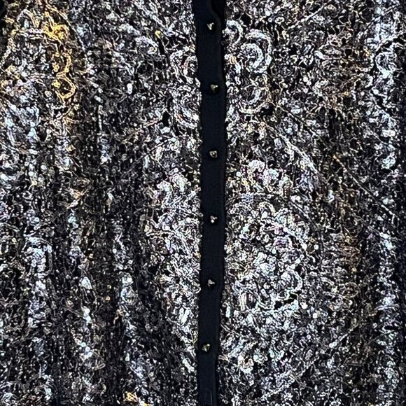 Knitted and Knotted Anthropologie Black Bauble Cardigan Sequin Front Cotton XS - Picture 4 of 7